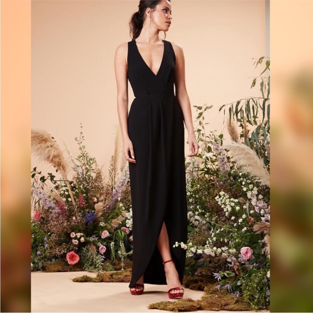 Dress The Population Ariel Racerback Faux Wrap Plunge Midi Maxi Dress - Picture 2 of 7
